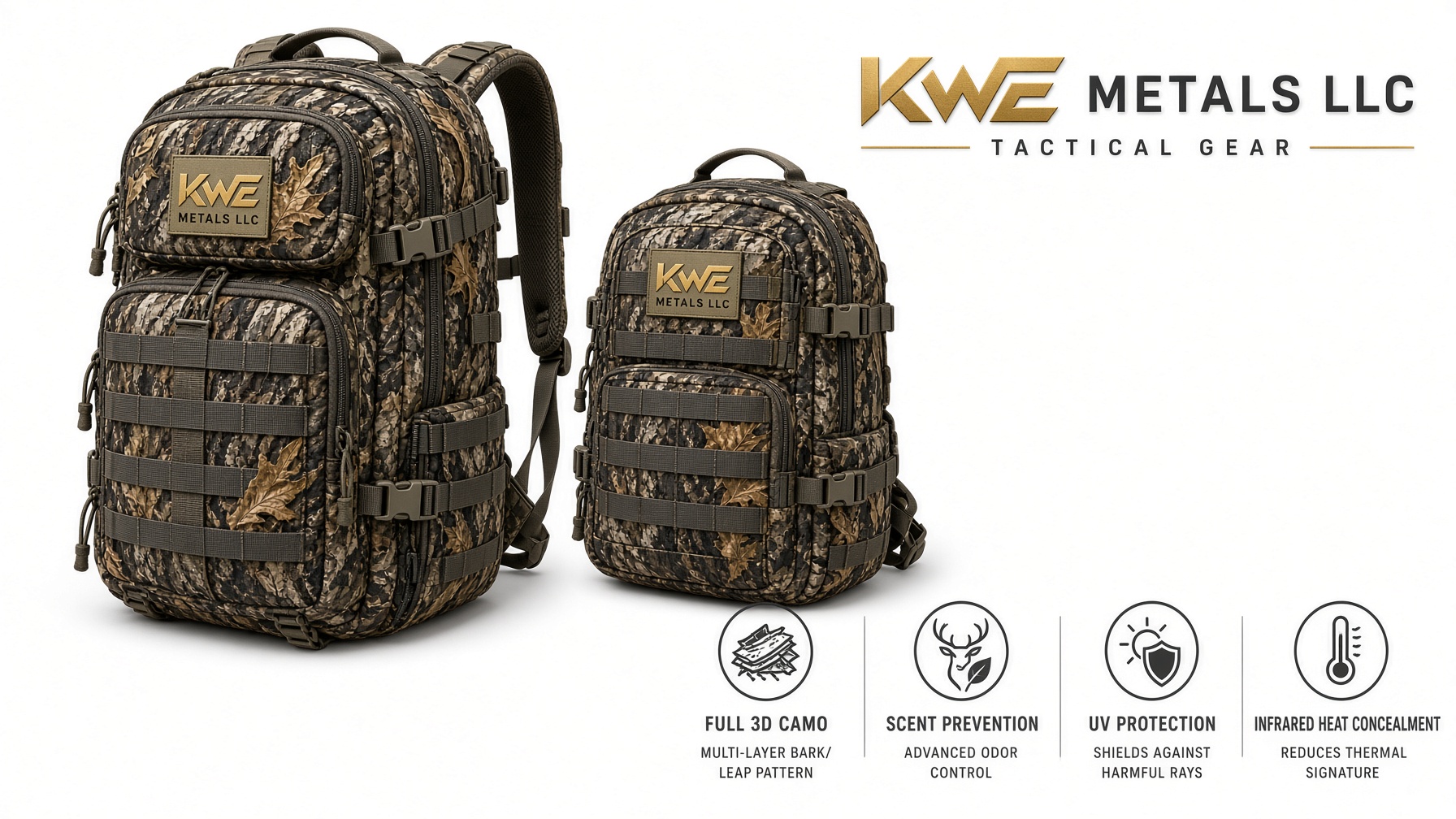 KWE Metals camo backpacks