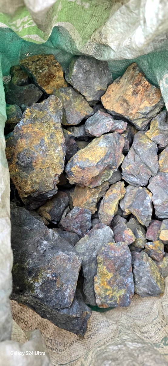 Sack of raw antimony ore lumps