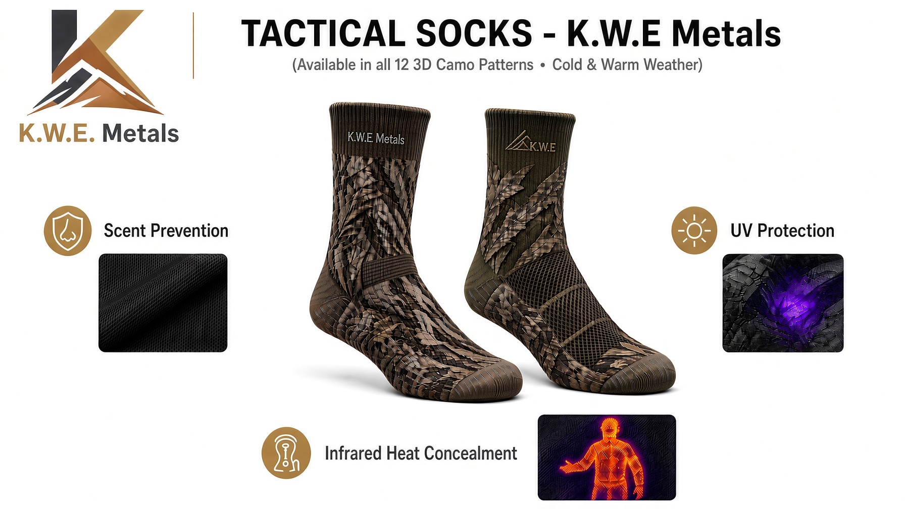 K.W.E. Metals camo tactical socks